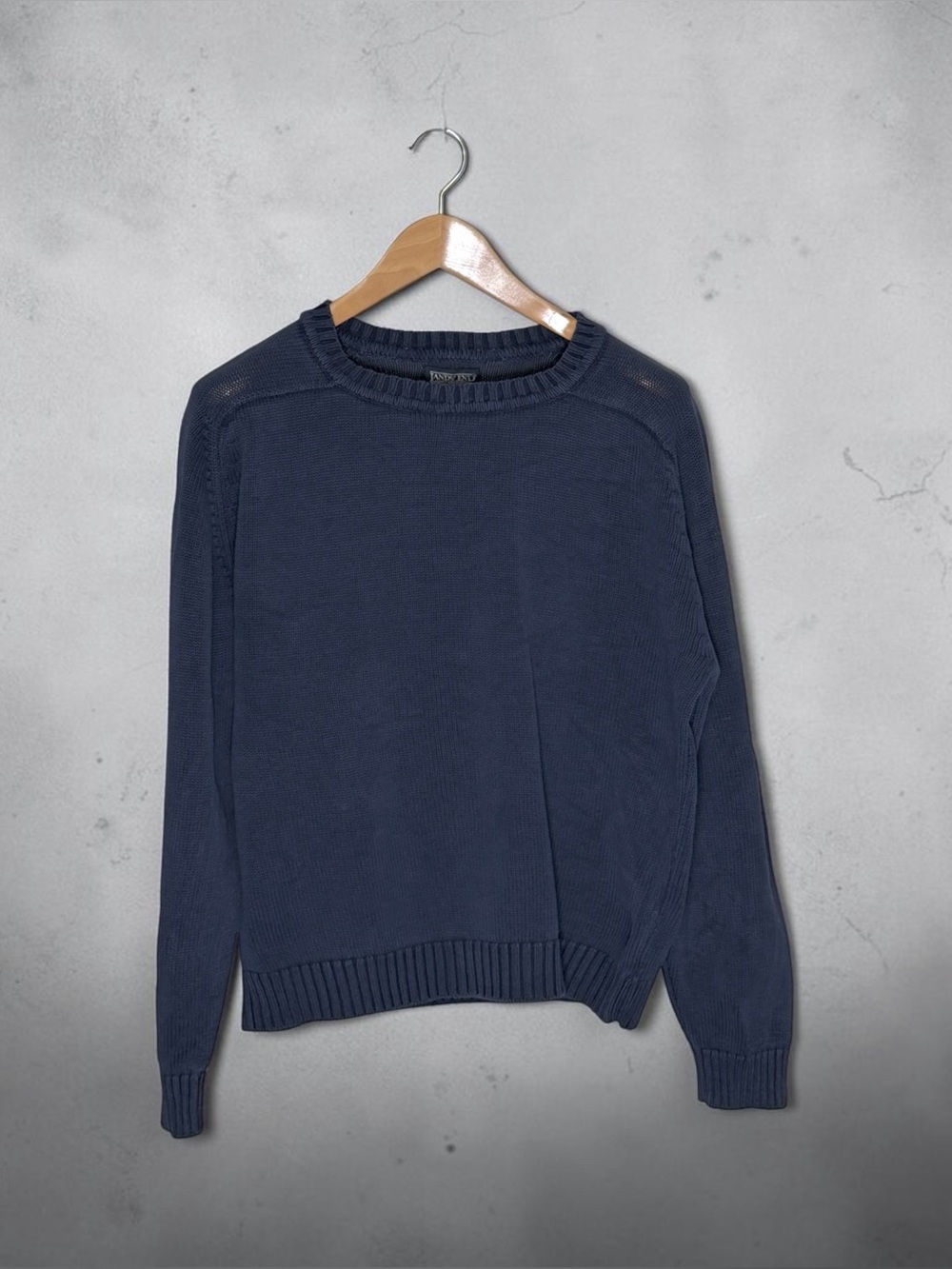 Preppy Lands' End 100% Cotton Drifter Sweater, Navy Blue, Men's Size Medium